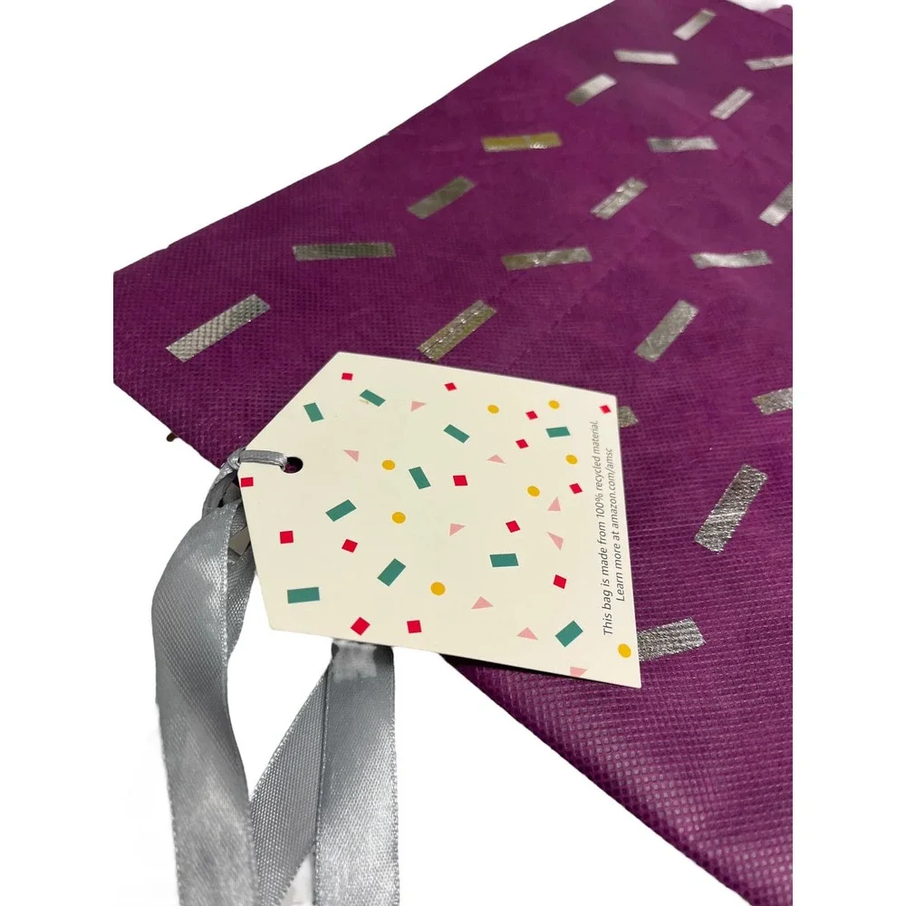 25 x Large 18" Purple Fabric Gift Bags w/ Silver Ribbon | Christine Taylor CTC - Picture 7 of 13